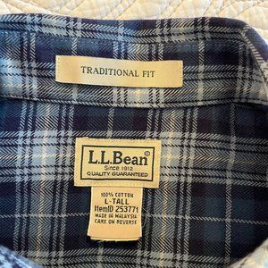 L.L. BEAN SZ LARGE - TALL 100% COTTON LS PLAID FLANNEL SHIRT